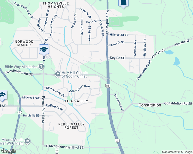 map of restaurants, bars, coffee shops, grocery stores, and more near 1111 Constitution Road Southeast in Atlanta