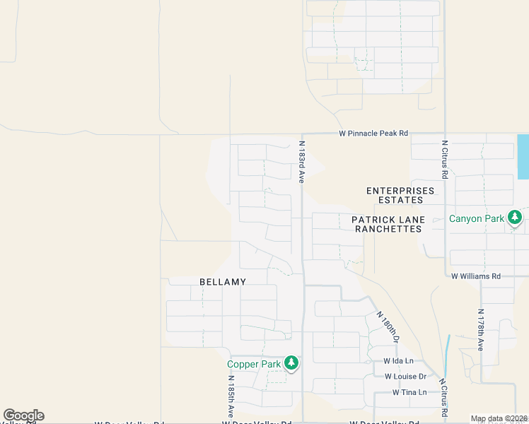 map of restaurants, bars, coffee shops, grocery stores, and more near 23010 North 185th Avenue in Surprise