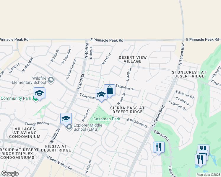 map of restaurants, bars, coffee shops, grocery stores, and more near 4210 East Kirkland Road in Phoenix
