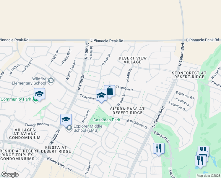 map of restaurants, bars, coffee shops, grocery stores, and more near 4210 East Kirkland Road in Phoenix