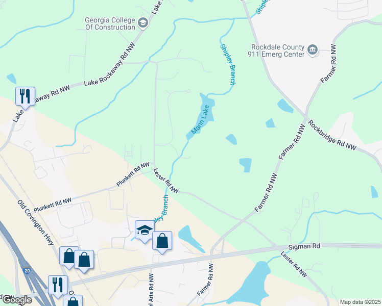 map of restaurants, bars, coffee shops, grocery stores, and more near 1820 Kings Row Northwest in Conyers