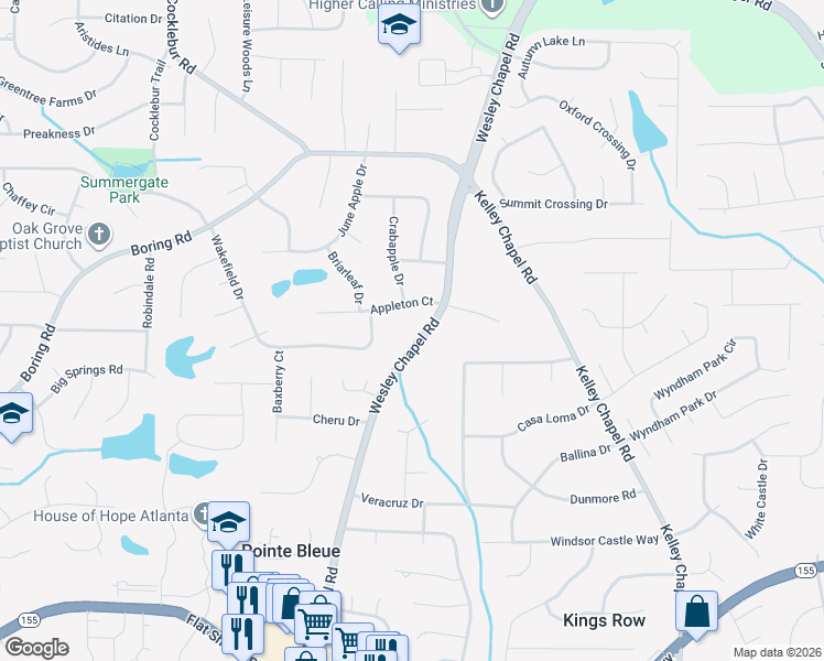 map of restaurants, bars, coffee shops, grocery stores, and more near 3225 Wesley Chapel Road in Decatur