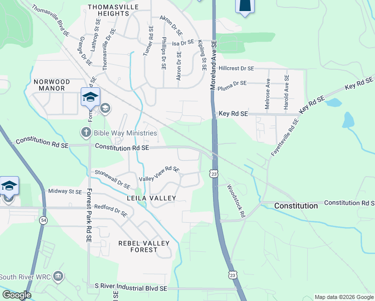 map of restaurants, bars, coffee shops, grocery stores, and more near Windy Hill Road Southeast in Cobb County