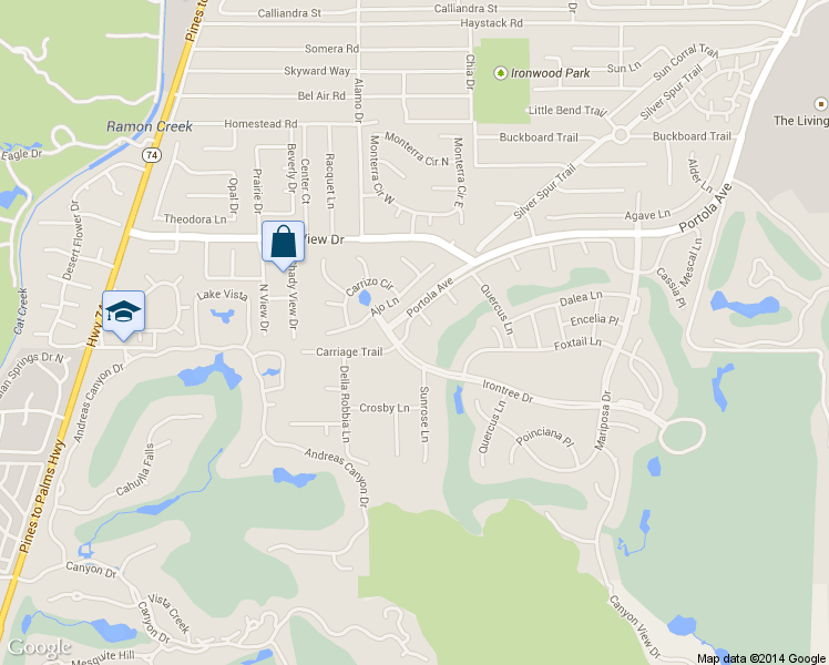 map of restaurants, bars, coffee shops, grocery stores, and more near 73143 Boxthorn Lane in Palm Desert
