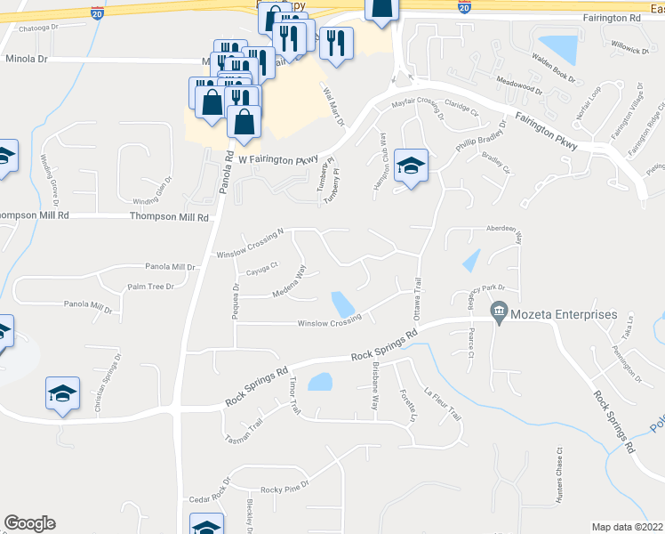 map of restaurants, bars, coffee shops, grocery stores, and more near 5443 Winslow Crossing in Stonecrest