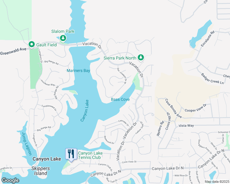 map of restaurants, bars, coffee shops, grocery stores, and more near 22161 San Joaquin Drive West in Canyon Lake
