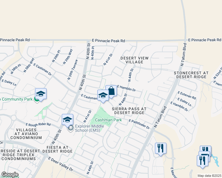 map of restaurants, bars, coffee shops, grocery stores, and more near 4210 East Kirkland Road in Phoenix