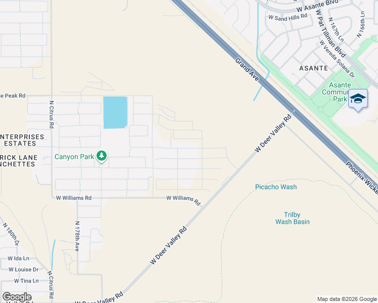 map of restaurants, bars, coffee shops, grocery stores, and more near 17475 West Villa Chula Drive in Surprise