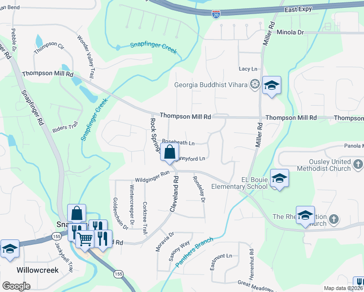 map of restaurants, bars, coffee shops, grocery stores, and more near 3178 Roseheath Lane in Stonecrest