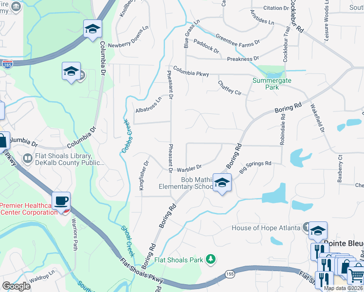 map of restaurants, bars, coffee shops, grocery stores, and more near 3143 East Chapel Circle in Decatur