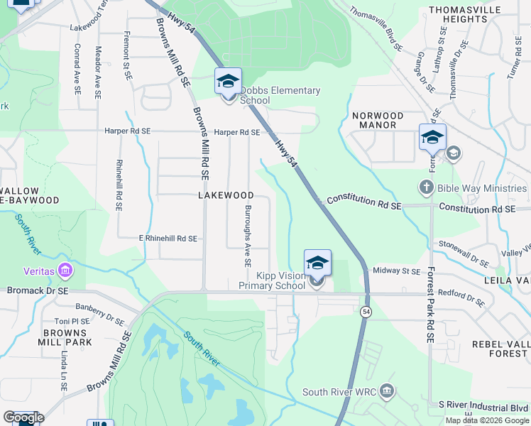 map of restaurants, bars, coffee shops, grocery stores, and more near 2200 Carey Drive Southeast in Atlanta
