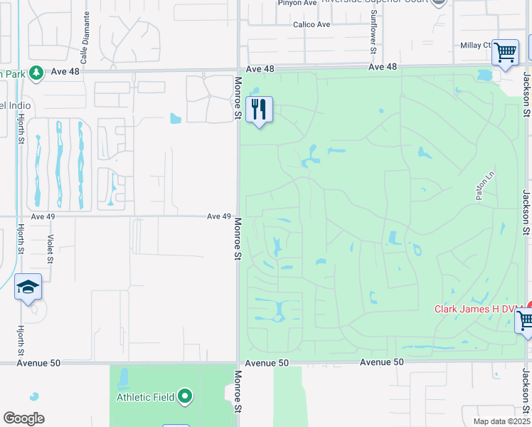 map of restaurants, bars, coffee shops, grocery stores, and more near 82151 Waring Way in Indio