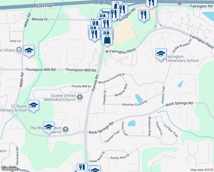 map of restaurants, bars, coffee shops, grocery stores, and more near 3132 Pequea Drive in Stonecrest