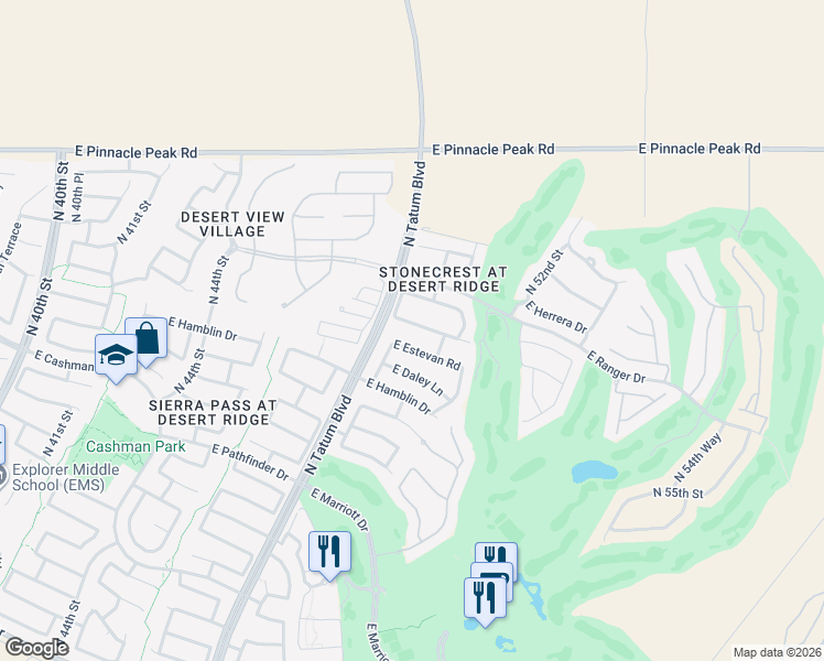 map of restaurants, bars, coffee shops, grocery stores, and more near 4815 East Patrick Lane in Phoenix