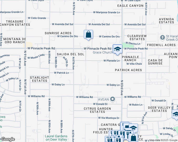map of restaurants, bars, coffee shops, grocery stores, and more near 23007 North 86th Avenue in Peoria