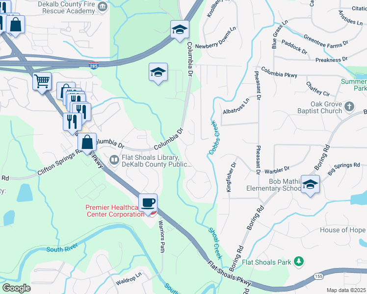 map of restaurants, bars, coffee shops, grocery stores, and more near 3146 Springside Crossing in Decatur