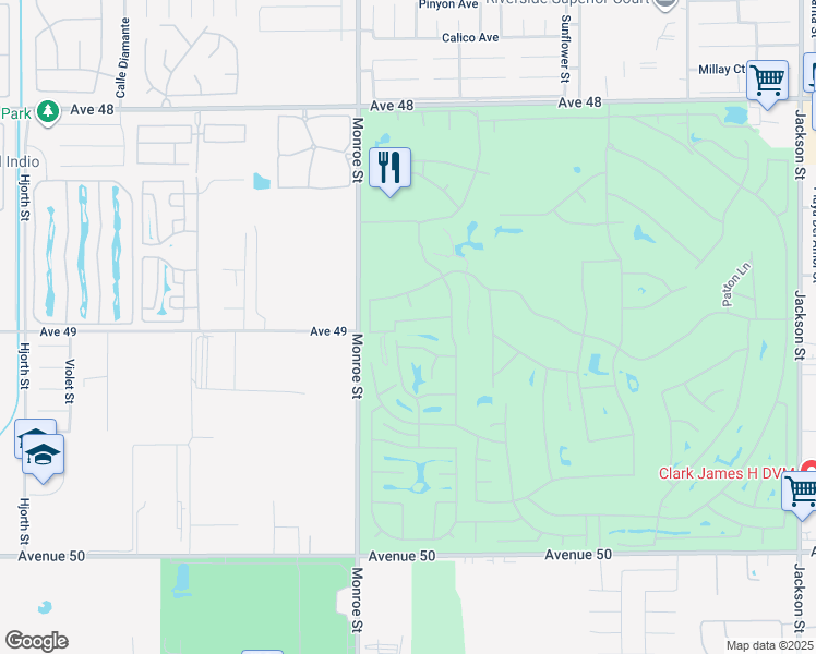map of restaurants, bars, coffee shops, grocery stores, and more near 82157 Waring Way in Indio