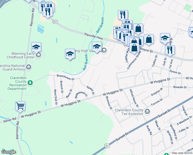 map of restaurants, bars, coffee shops, grocery stores, and more near 709 Lawson Street in Manning