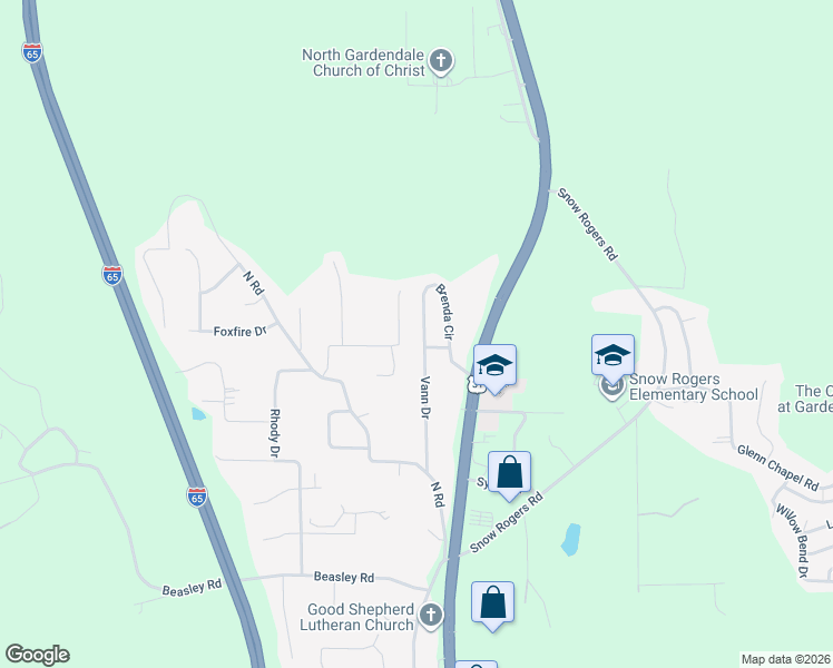map of restaurants, bars, coffee shops, grocery stores, and more near 2785 Brenda Circle in Gardendale