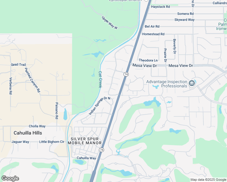 map of restaurants, bars, coffee shops, grocery stores, and more near 48958 Desert Flower Drive in Palm Desert