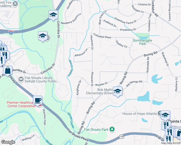 map of restaurants, bars, coffee shops, grocery stores, and more near 3141 Pheasant Drive in Decatur