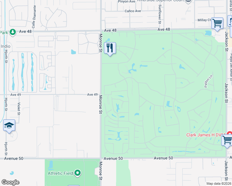 map of restaurants, bars, coffee shops, grocery stores, and more near 82157 Waring Way in Indio