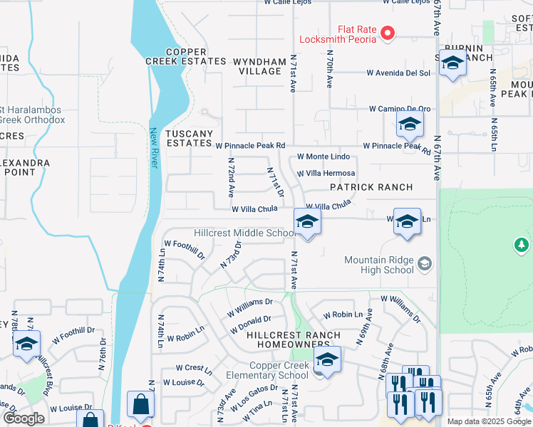 map of restaurants, bars, coffee shops, grocery stores, and more near 7129 West Villa Chula in Glendale