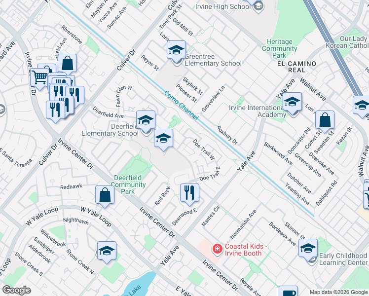map of restaurants, bars, coffee shops, grocery stores, and more near 12 Dragonfly in Irvine