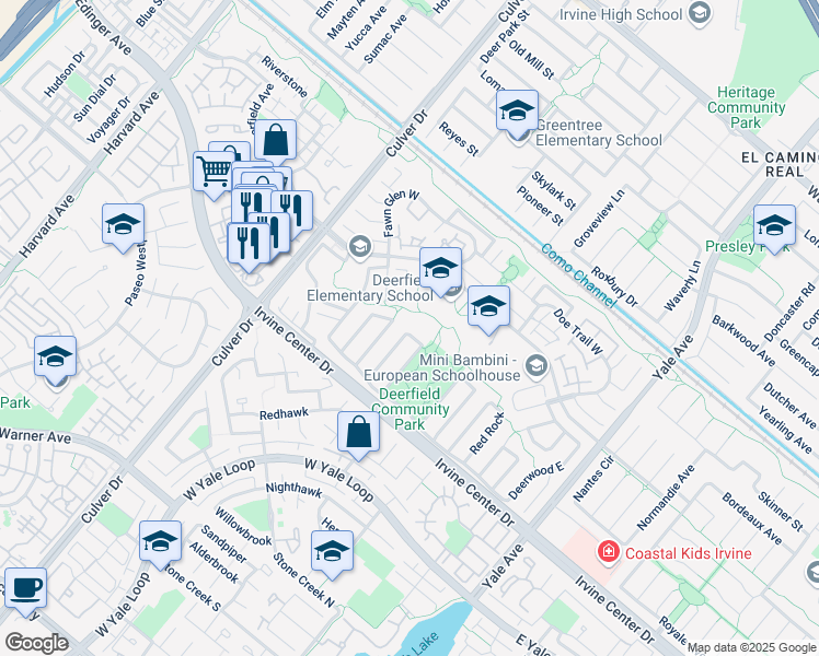 map of restaurants, bars, coffee shops, grocery stores, and more near 31 Golden Star in Irvine