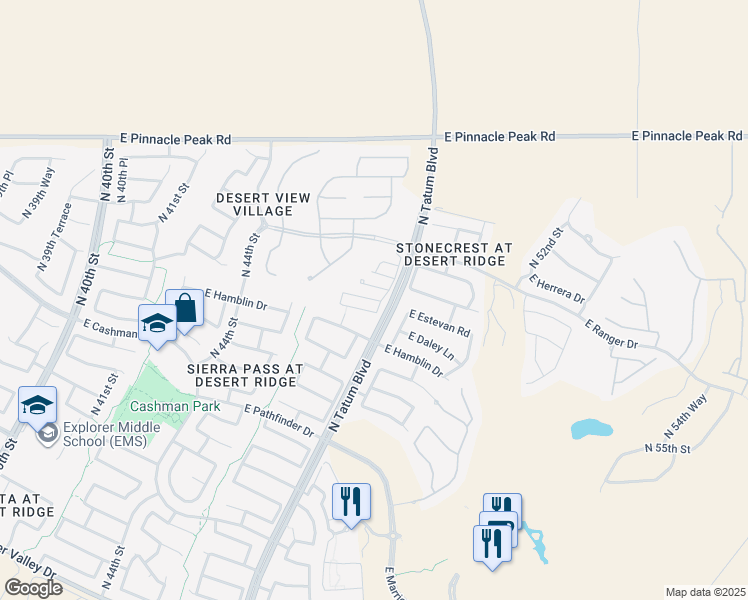 map of restaurants, bars, coffee shops, grocery stores, and more near 4647 East Patrick Lane in Phoenix