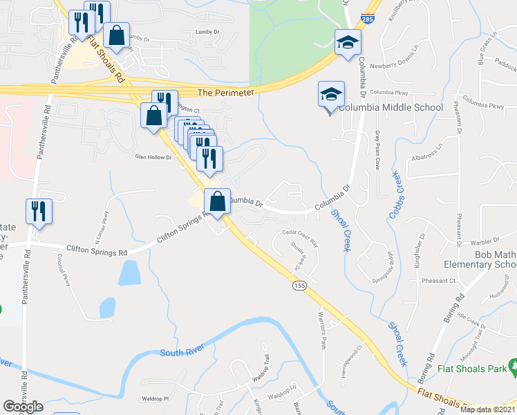 map of restaurants, bars, coffee shops, grocery stores, and more near 3208 Quincetree Lane in Decatur