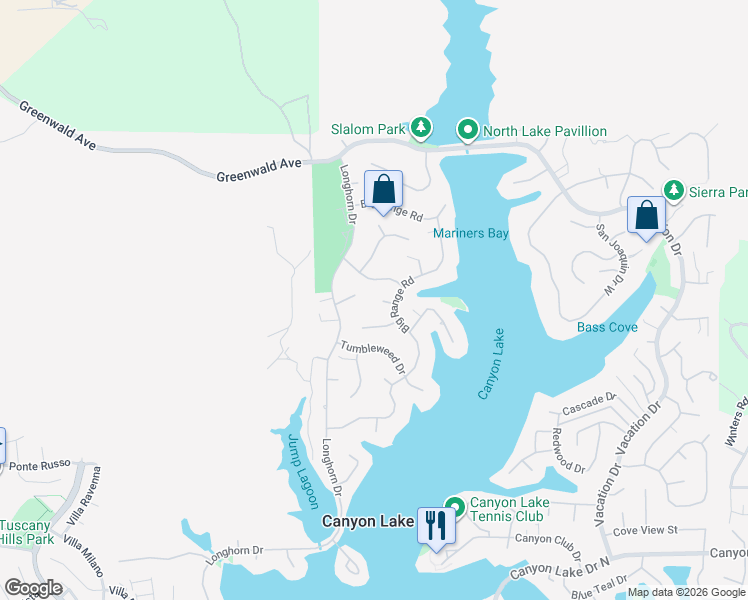 map of restaurants, bars, coffee shops, grocery stores, and more near 22133 Pecos Place in Canyon Lake