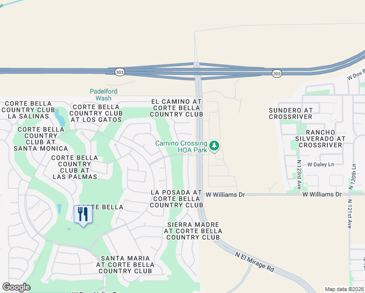 map of restaurants, bars, coffee shops, grocery stores, and more near 22923 North Pedregosa Drive in Sun City West