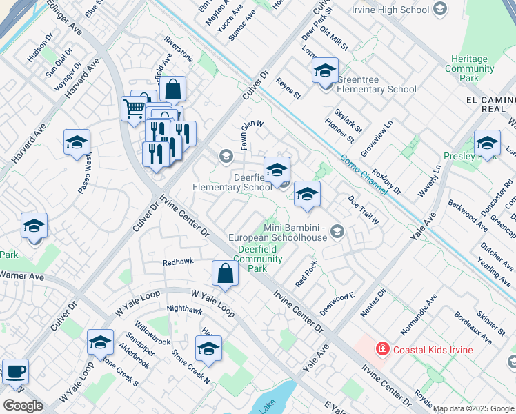 map of restaurants, bars, coffee shops, grocery stores, and more near 31 Golden Star in Irvine