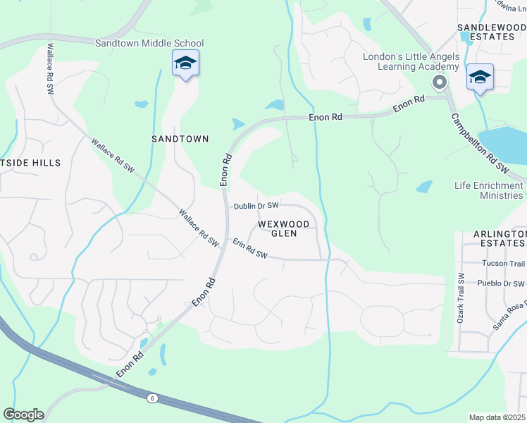 map of restaurants, bars, coffee shops, grocery stores, and more near 5145 Dublin Drive Southwest in Atlanta
