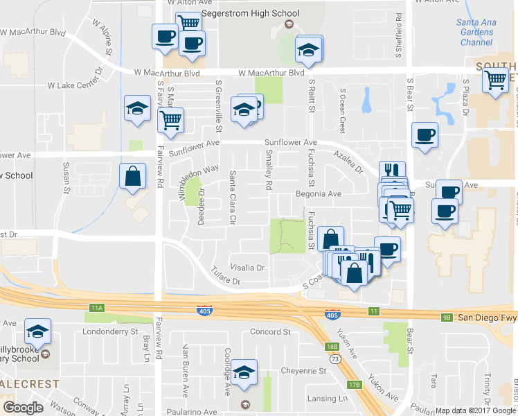 map of restaurants, bars, coffee shops, grocery stores, and more near 1062 Santa Cruz Circle in Costa Mesa