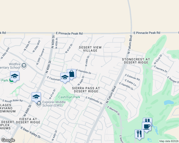 map of restaurants, bars, coffee shops, grocery stores, and more near 4412 East Hamblin Drive in Phoenix