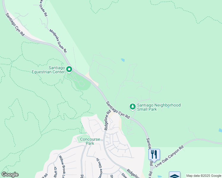 map of restaurants, bars, coffee shops, grocery stores, and more near 18510 Boulder Bluff in Silverado