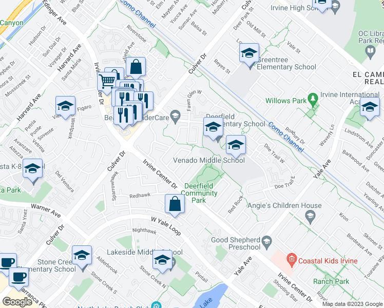 map of restaurants, bars, coffee shops, grocery stores, and more near 31 Golden Star in Irvine