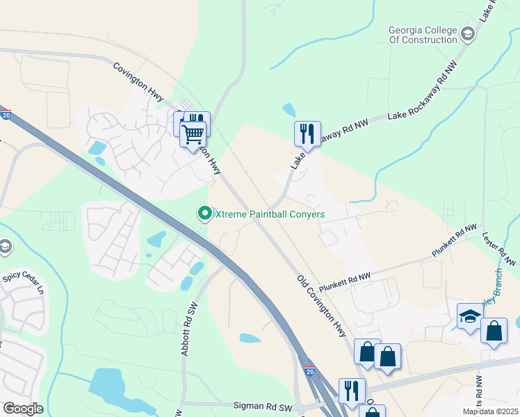 map of restaurants, bars, coffee shops, grocery stores, and more near 2475 Covington Highway in Conyers