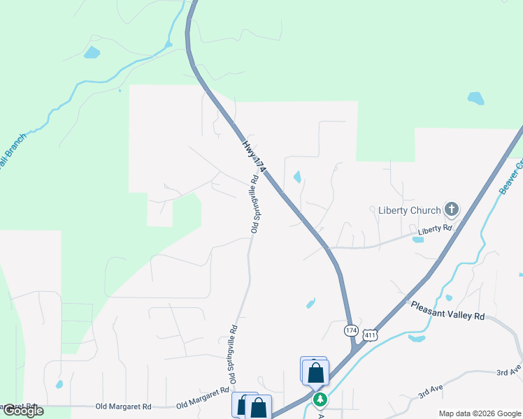 map of restaurants, bars, coffee shops, grocery stores, and more near 965 Old Springville Road in Odenville