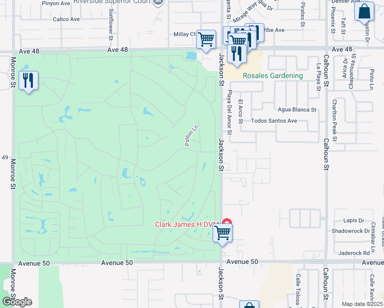 map of restaurants, bars, coffee shops, grocery stores, and more near 82841 Odlum Drive in Indio