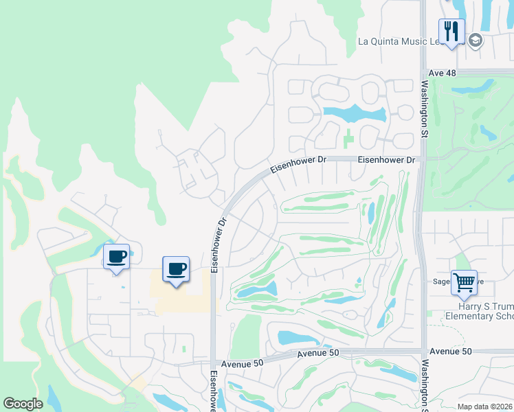 map of restaurants, bars, coffee shops, grocery stores, and more near 48825 Avenue Anselmo in La Quinta