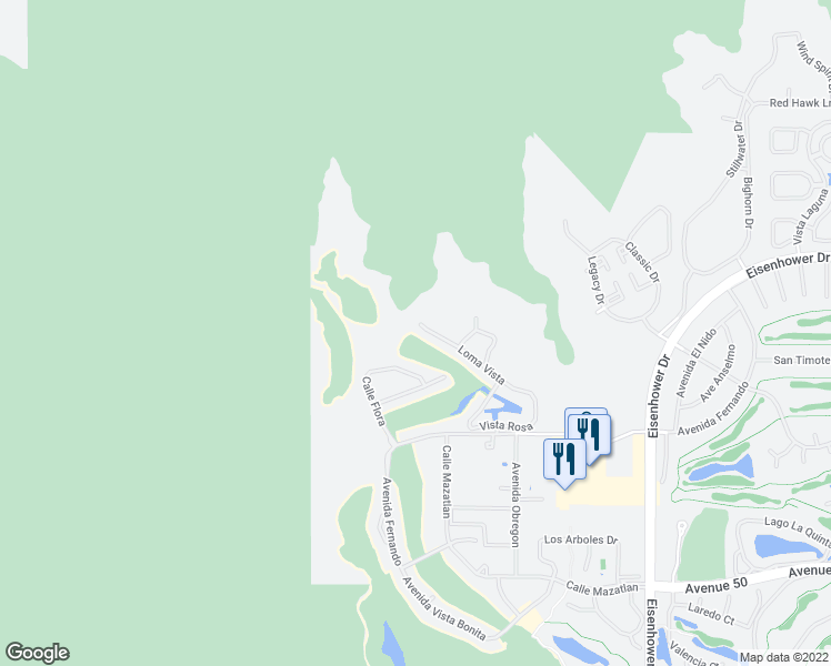 map of restaurants, bars, coffee shops, grocery stores, and more near 77205 Loma Vista in La Quinta