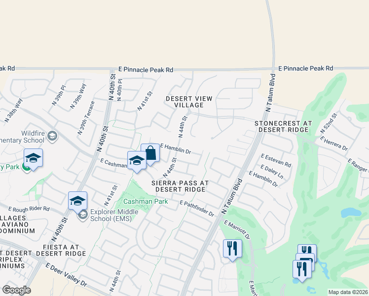 map of restaurants, bars, coffee shops, grocery stores, and more near 4412 East Hamblin Drive in Phoenix