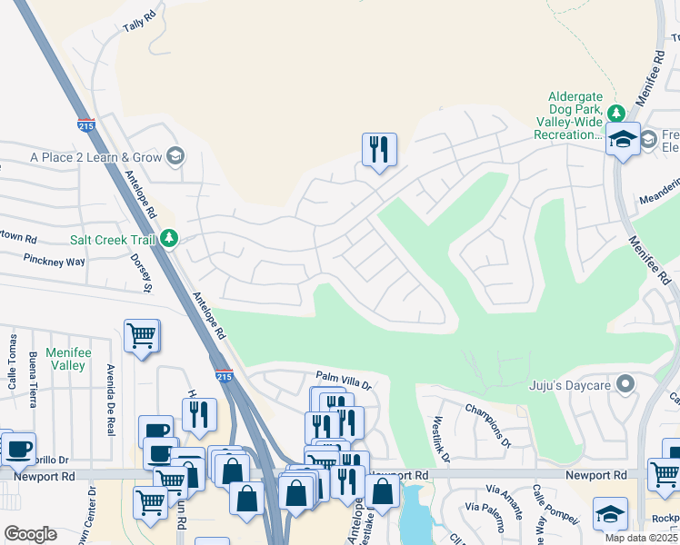 map of restaurants, bars, coffee shops, grocery stores, and more near 28140 Long Meadow Drive in Menifee