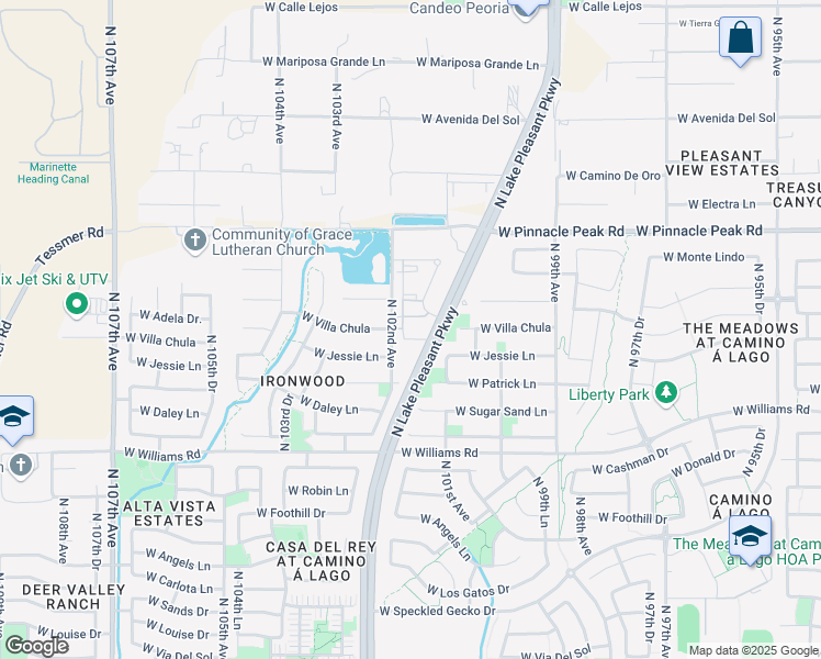 map of restaurants, bars, coffee shops, grocery stores, and more near 23100 North Lake Pleasant Parkway in Peoria