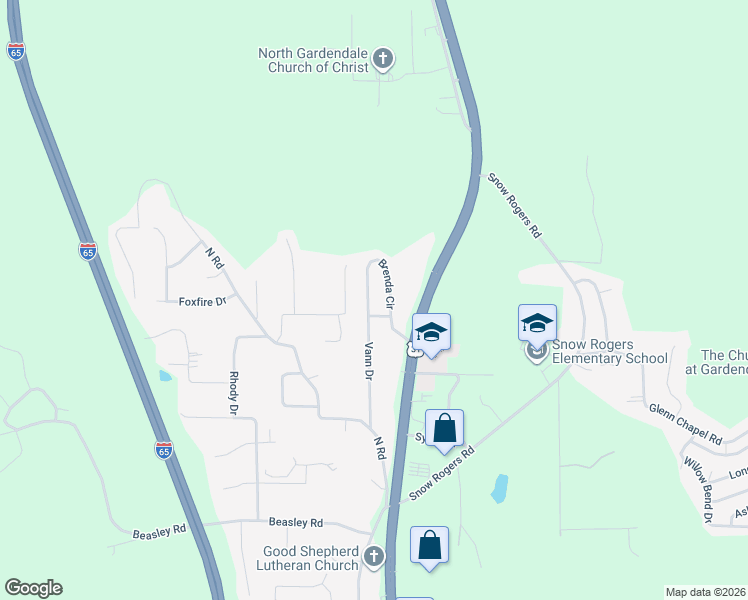 map of restaurants, bars, coffee shops, grocery stores, and more near 2785 Brenda Circle in Gardendale