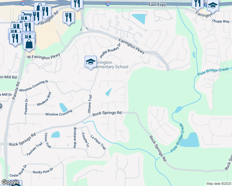 map of restaurants, bars, coffee shops, grocery stores, and more near 5601 Regency Forest Court in Stonecrest