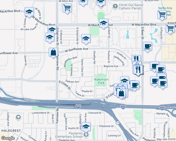 map of restaurants, bars, coffee shops, grocery stores, and more near 1062 Santa Cruz Circle in Costa Mesa